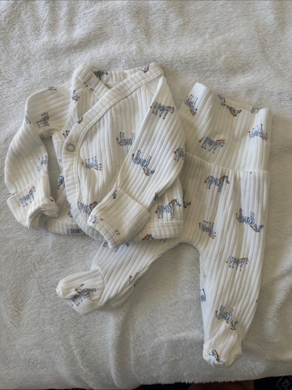 Carters PREMIE Baby Ribbed Two-Piece Set with Zebra Print - Cream & Blue